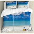 thumbnail image 1 of Beach Duvet Cover Set, Summer Season Vibes Seashore Ocean View Sunny Ball Waves Sands Art, Decorative 3 Piece Bedding Set with 2 Pillow Shams, King Size, White Cream Blue, by Ambesonne, 1 of 3
