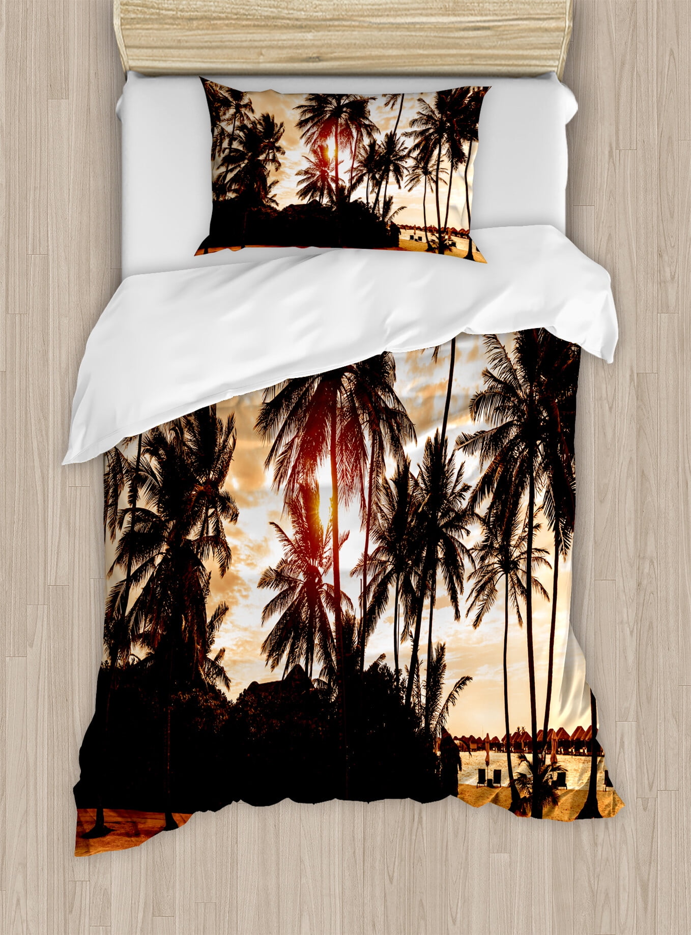 Beach Duvet Cover Set, Tropic Ocean Sea Love Bora Bora Island Palms Art ...