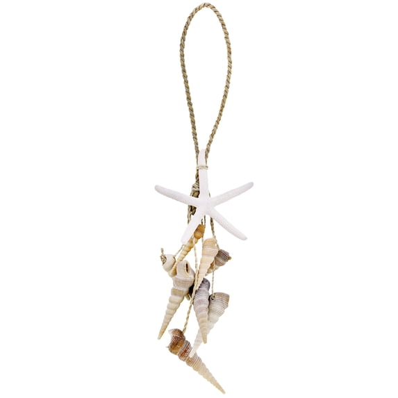Beach Elegance Hanging Starfish and Spiral Cone Shell Natural Wind Chime