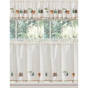 Beach Embroidered Kitchen Curtains 24" Tiers and Valance Top, Off White