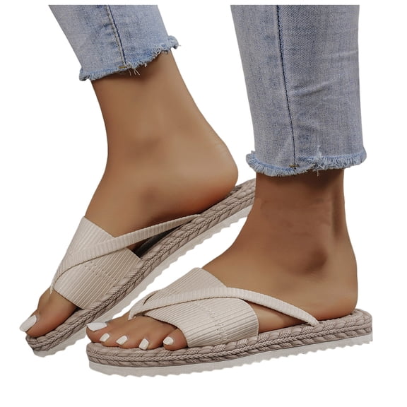 Beach Espadrilles Flip Flops for Women 2025 Summer Platform Slides Sandals Straw Sole Flat Slippers