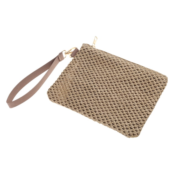 Beach Essential Straw Envelope Bag for Women Bohemian Woven Small Handbag with Wristlet Fashionable Beach Zippered Purse