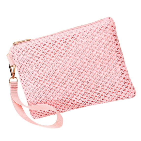 Beach Essential Straw Envelope Bag for Women Bohemian Woven Small Handbag with Wristlet Fashionable Beach Zippered Purse