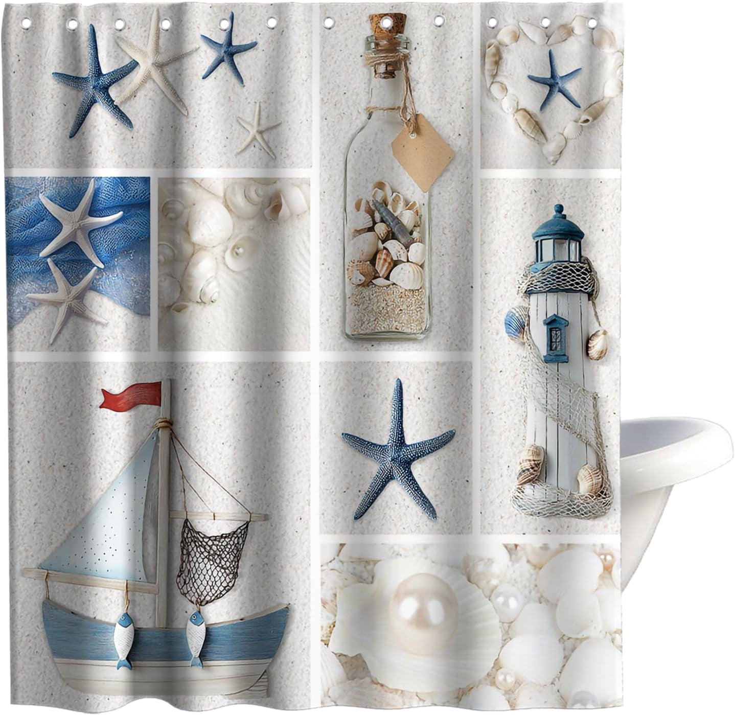 Beach Extra Long Shower Curtain Modern Ocean Nautical Summer Theme ...