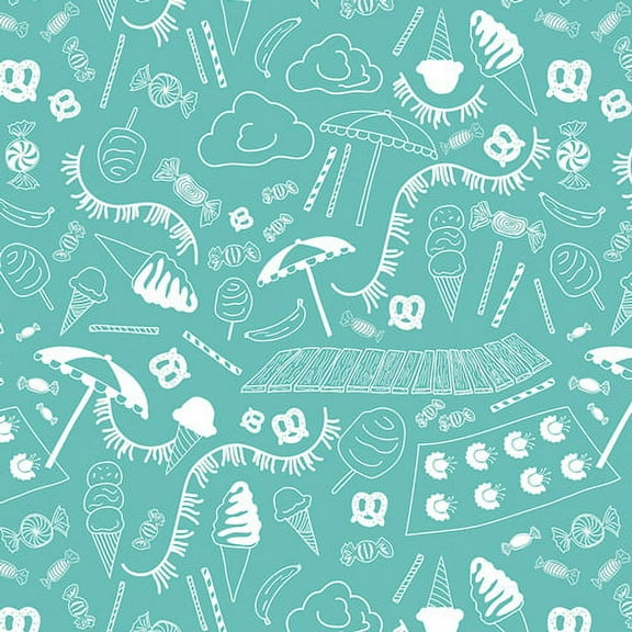 Beach Fabric Blue, Art Gallery Fabrics Busy Beach Teal cotton fabric, Sold by the Quarter Yard