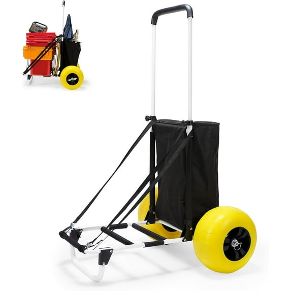 Beach Fishing Cart, 13” Big Balloon Wheels w/Flat-Free Solid PU Tires for Sands, 165LBS Loading Folding Sand Cart & 33.1" to 51.6" Adjustable Height, Beach Buggy Cart w/Storage Bag, No Rust