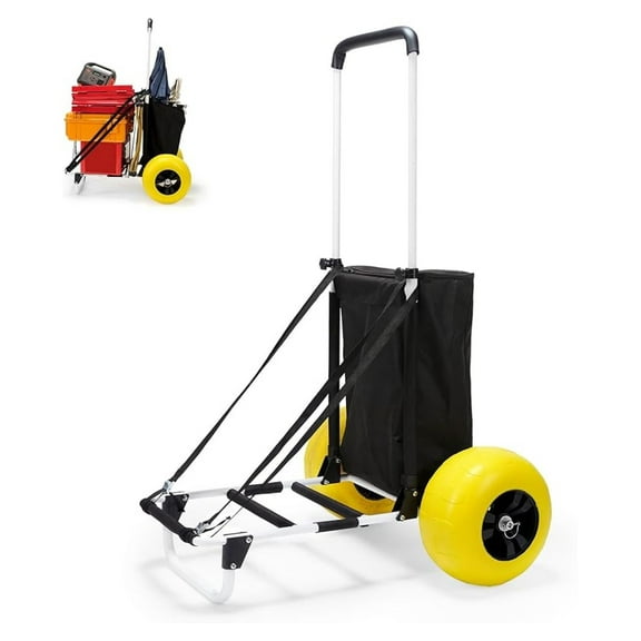 Beach Fishing Cart, 13 Big Balloon Wheels w/Flat-Free Solid PU Tires for Sands, 165LBS Loading Folding Sand Cart & 33.1" to 51.6" Adjustable Height, Beach Buggy Cart w/Storage Bag, No Rust