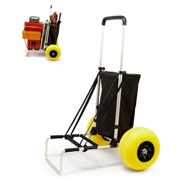 Beach Fishing Cart, 13 Big Balloon Wheels w/Flat- Solid PU Tires for Sands, 165LBS Loading Folding Sand Cart & 33.1" to 51.6" Adjustable Height, Beach Buggy Cart w/Storage Bag, No Rust