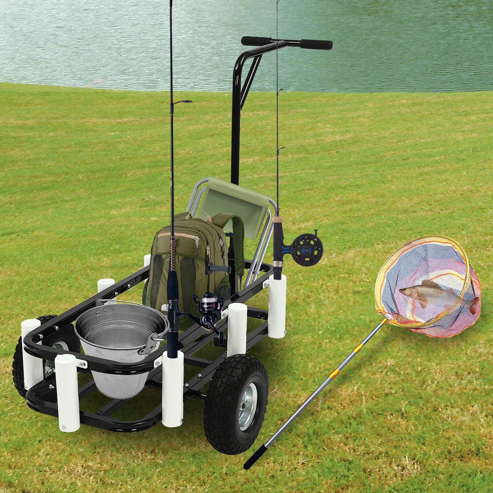 Steel And Rubber Garden Cart with Fishing Rod Holders - Walmart.com