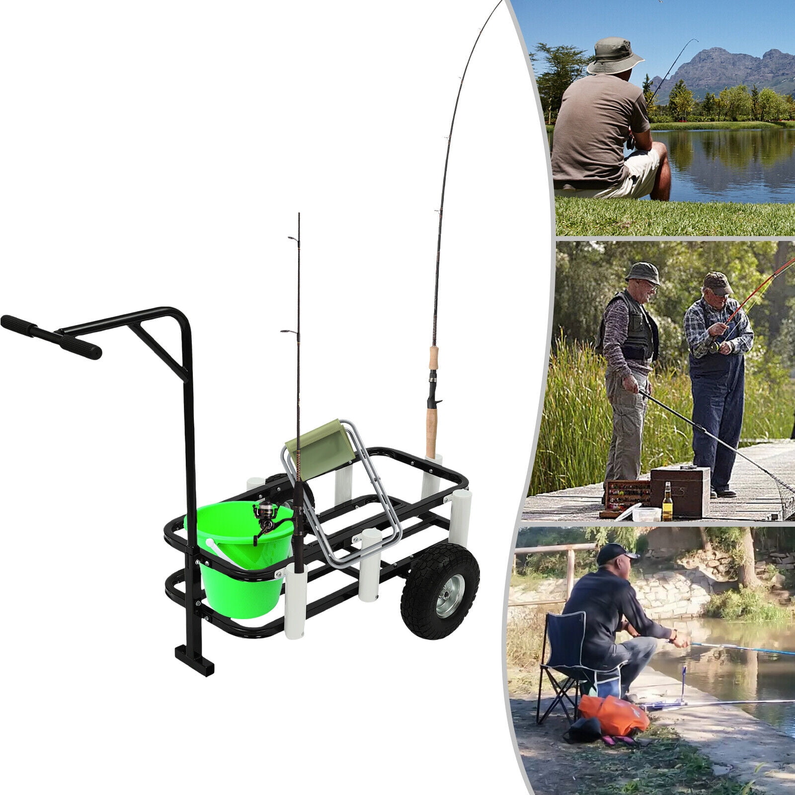 Beach Fishing Cart with Fishing Rod Holder & Wheel for Fishing