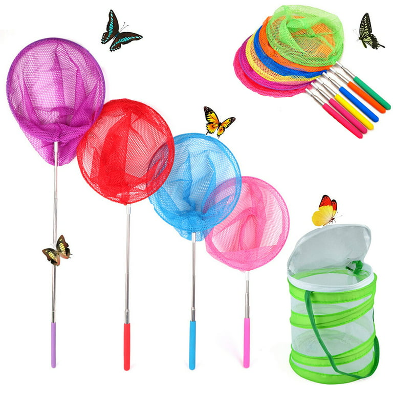 Beach Fishing Net Butterfly Nets with Foldable Bucket, Colorful