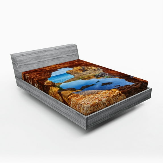 Ambesonne Scenery Fitted Sheet, Australian Sea and Sky, Queen Size, Cream Blue