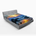 thumbnail image 1 of Beach Fitted Sheet, Sunset Scenery in Sandy Beach with Rocks and Waves Lonely Peace Morning Dream Earth, Decorative Soft Bedding All-round Elastic Pocket, Full Size, Blue Yellow, by Ambesonne, 1 of 3
