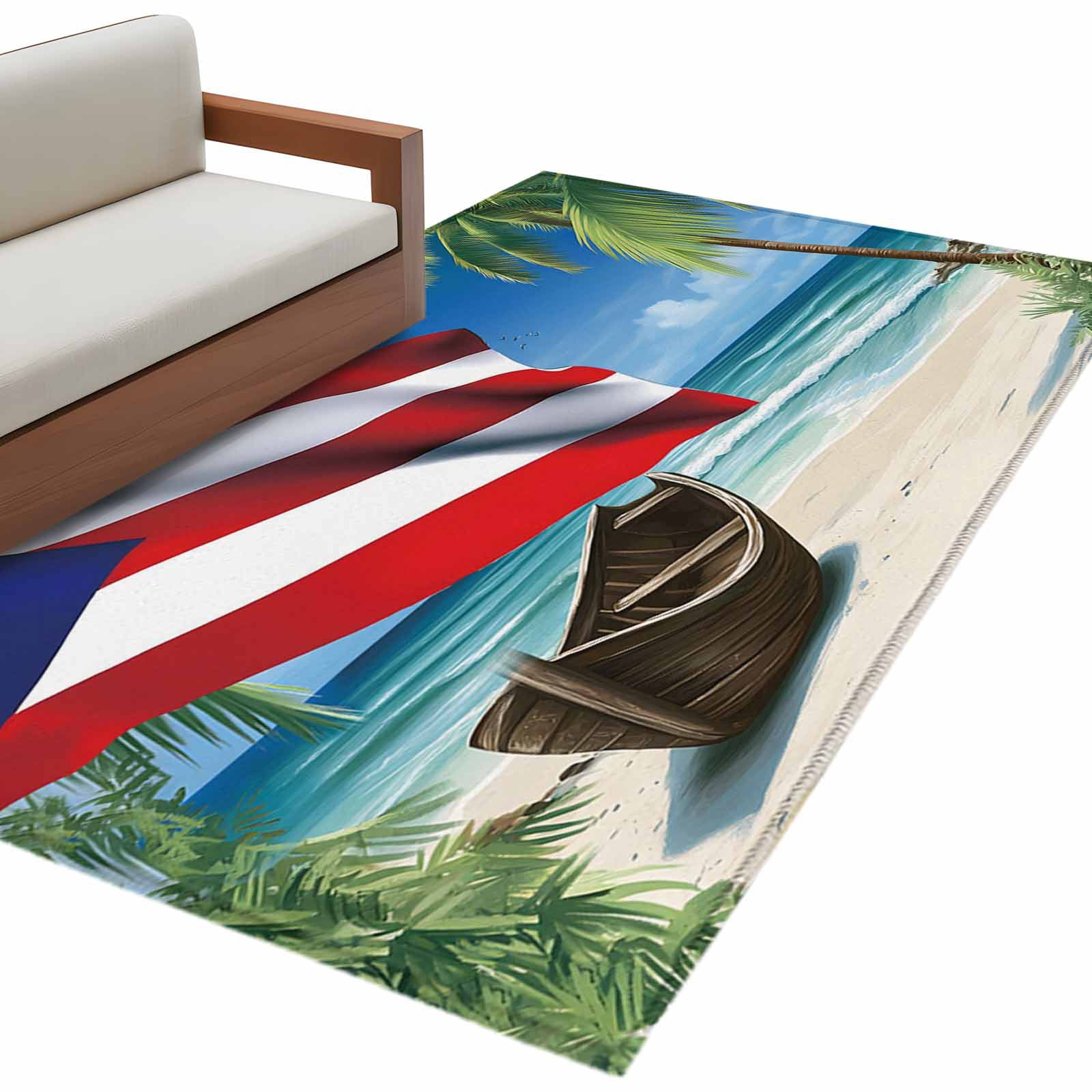 Puerto Rico Rug Beach Flag Rectangle Area Rug 4x6 ft Vintage Ocean Beach Puerto Rico ...