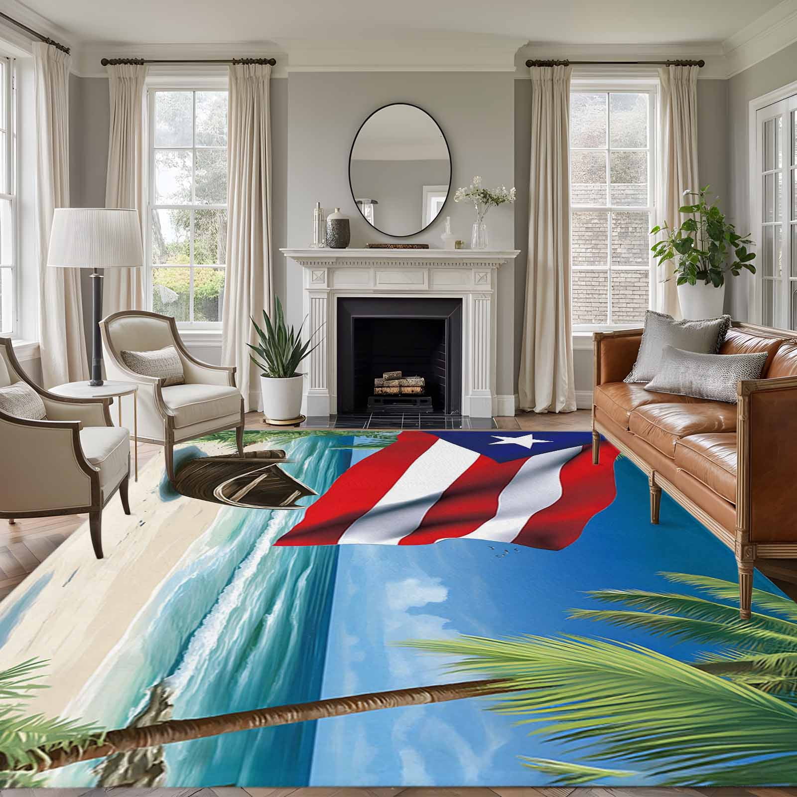 Puerto Rican Rug Designs Beach Flag Washable Area Rug 6 x 9 ft Vintage Ocean Beach Puerto Rico ...