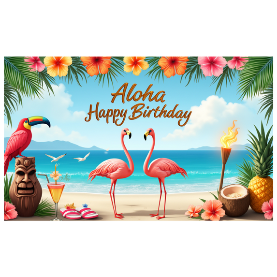 Beach Flamingo Banner Tropical Aloha Birthday Island Party Decor for Luau Celebration Summer Vacation Photo Booth