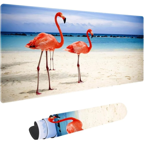 Beach Flamingos Non-Slip Rubber Large Mouse pad for Desk,Large Gaming Mouse Pad XXL Extended Mouse pad with Stitched Edges Non-Slip Base Water Resist Pad Desk Mat 35.4x15.7inch
