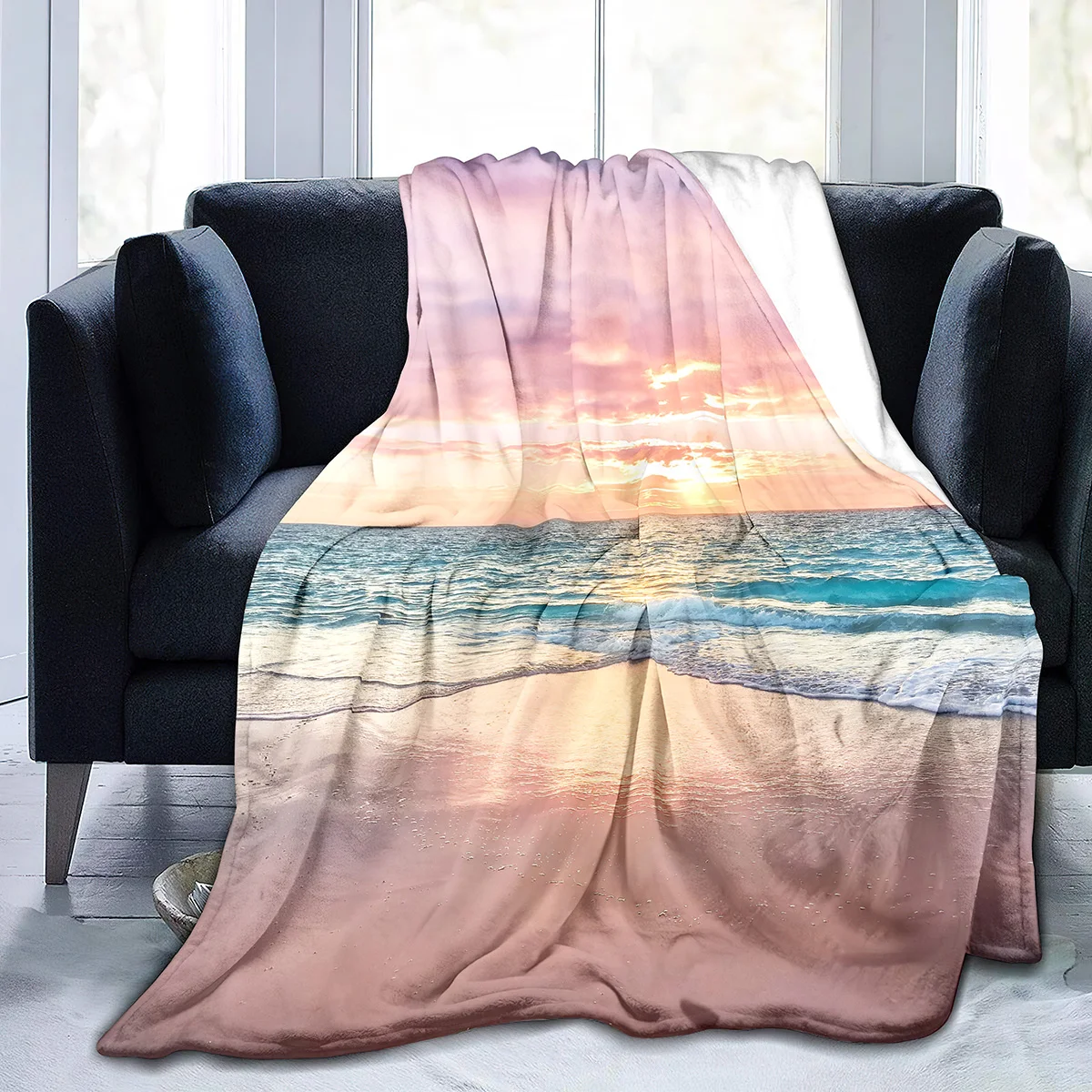 Beach Flannel Throw Blanket Sea Shell Pattern Blanket King Size