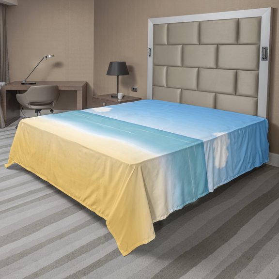 Ambesonne Beach Flat Sheet, Relaxing Sunny Seaside, King Size, Sand Brown Sky Blue