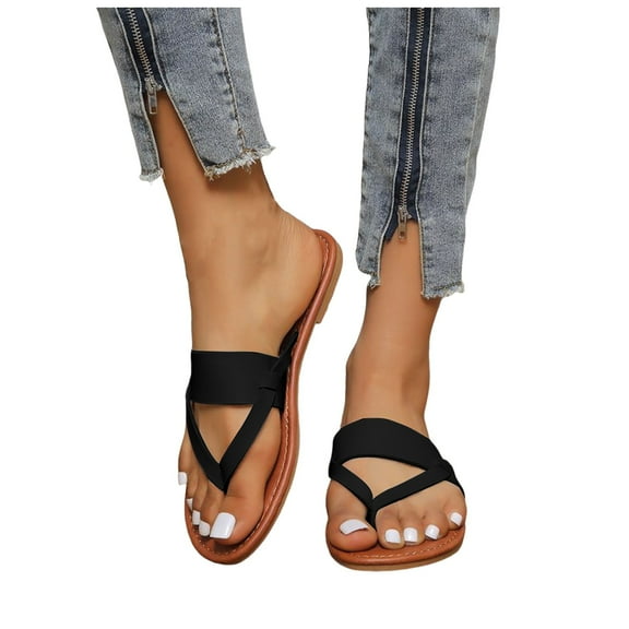 Beach Flip Flop Slip on Sandals for Women 2025 Summer Fashion Leather Thong Slides Dress Flats Sandals