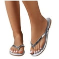 thumbnail image 1 of Beach Flip Flops for Women 2025 Fashion Casual Silver Outdoor Dress Flat Slides Slippers Summer Beach Slip on, 1 of 7
