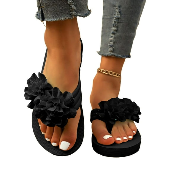 Beach Flower Flip Flop Dressy Sandals for Women 2025 Boho Summer Floral Dress Slides Platform Slip on Sandals
