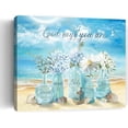thumbnail image 1 of Beach Flower Wall Art Blue Beach Sunshine Seashell Canvas Christian Floral Painting Scripture God Says You Are Picture Home Decor For Bedroom Living Room Bathroom Kitchen 12x16 Inch, 1 of 6