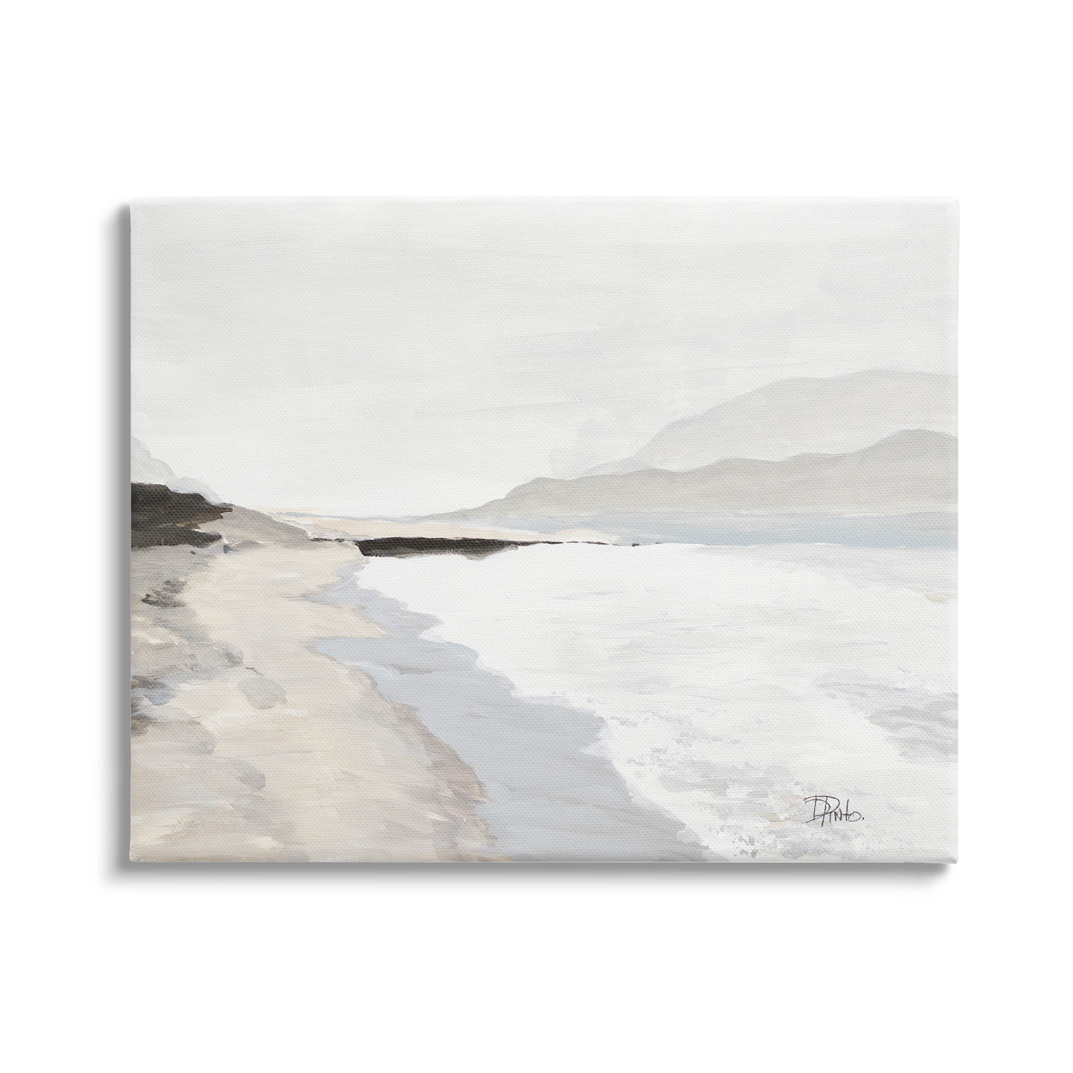 Beach Foam Coastal Shore Landscape Canvas Art in Neutral Tones