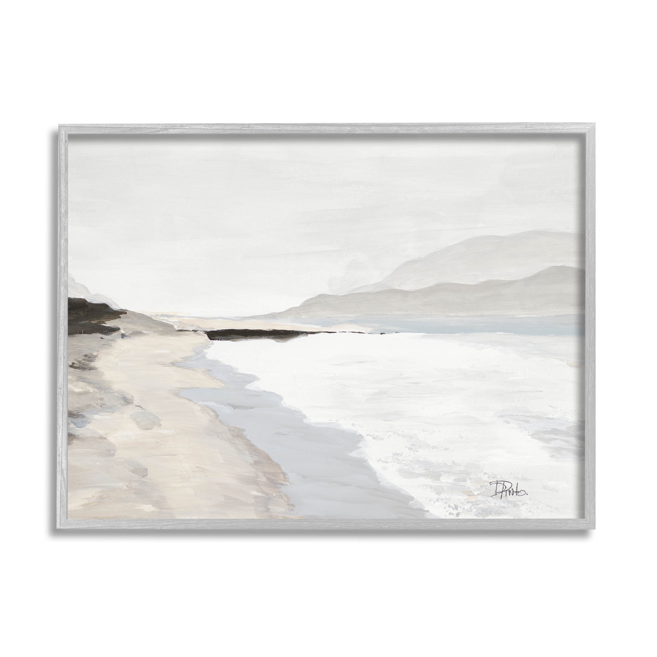 Beach Foam Coastal Shore Coastal Painting Gray Framed Art Print Wall Art