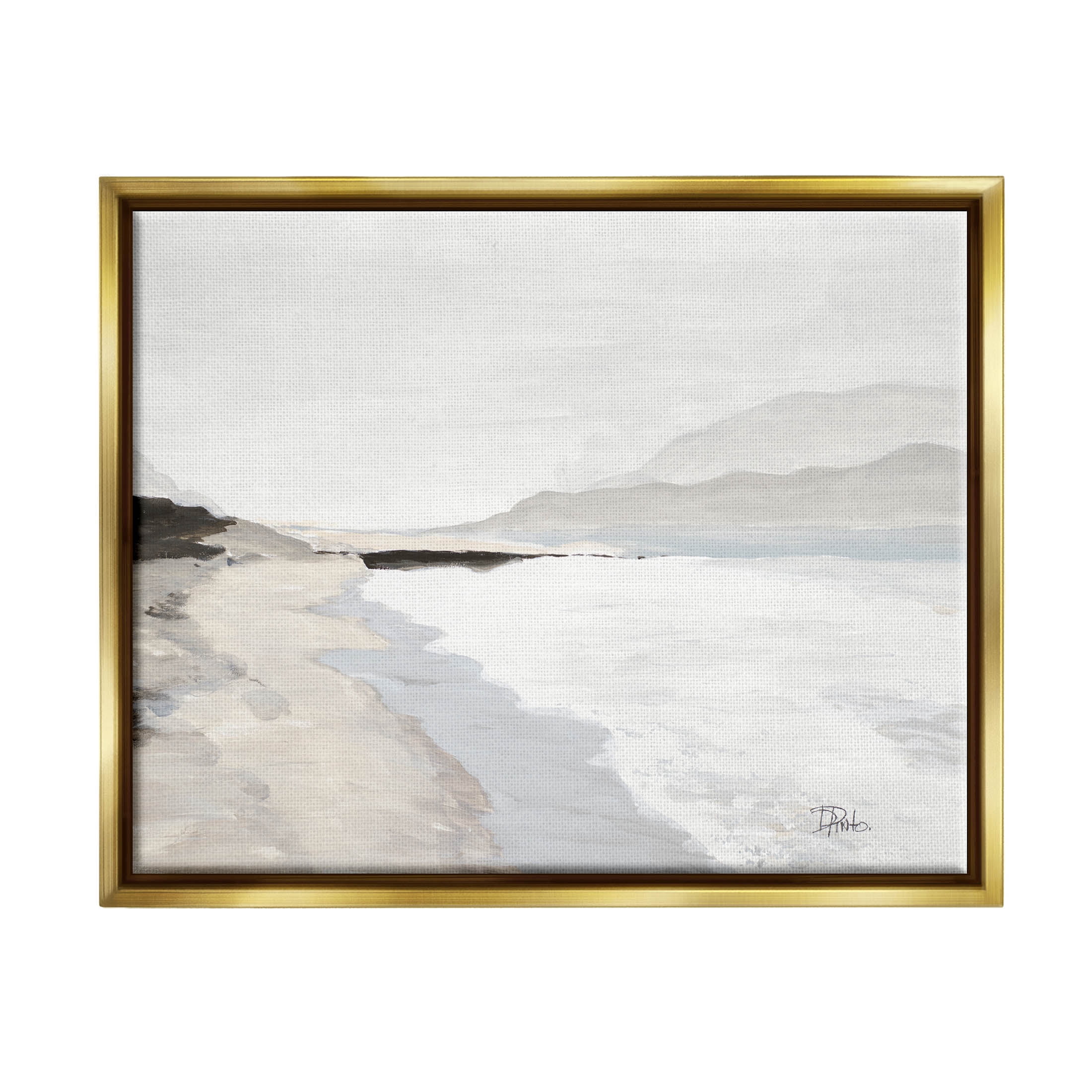 Beach Foam Coastal Shore Coastal Painting Metallic Gold Framed Art Print Wall Art