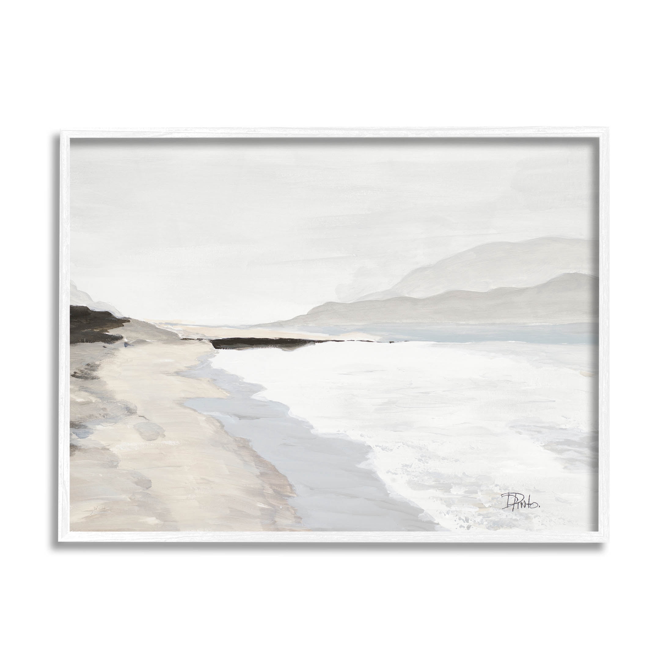 Beach Foam Coastal Shore Coastal Painting White Framed Art Print Wall Art