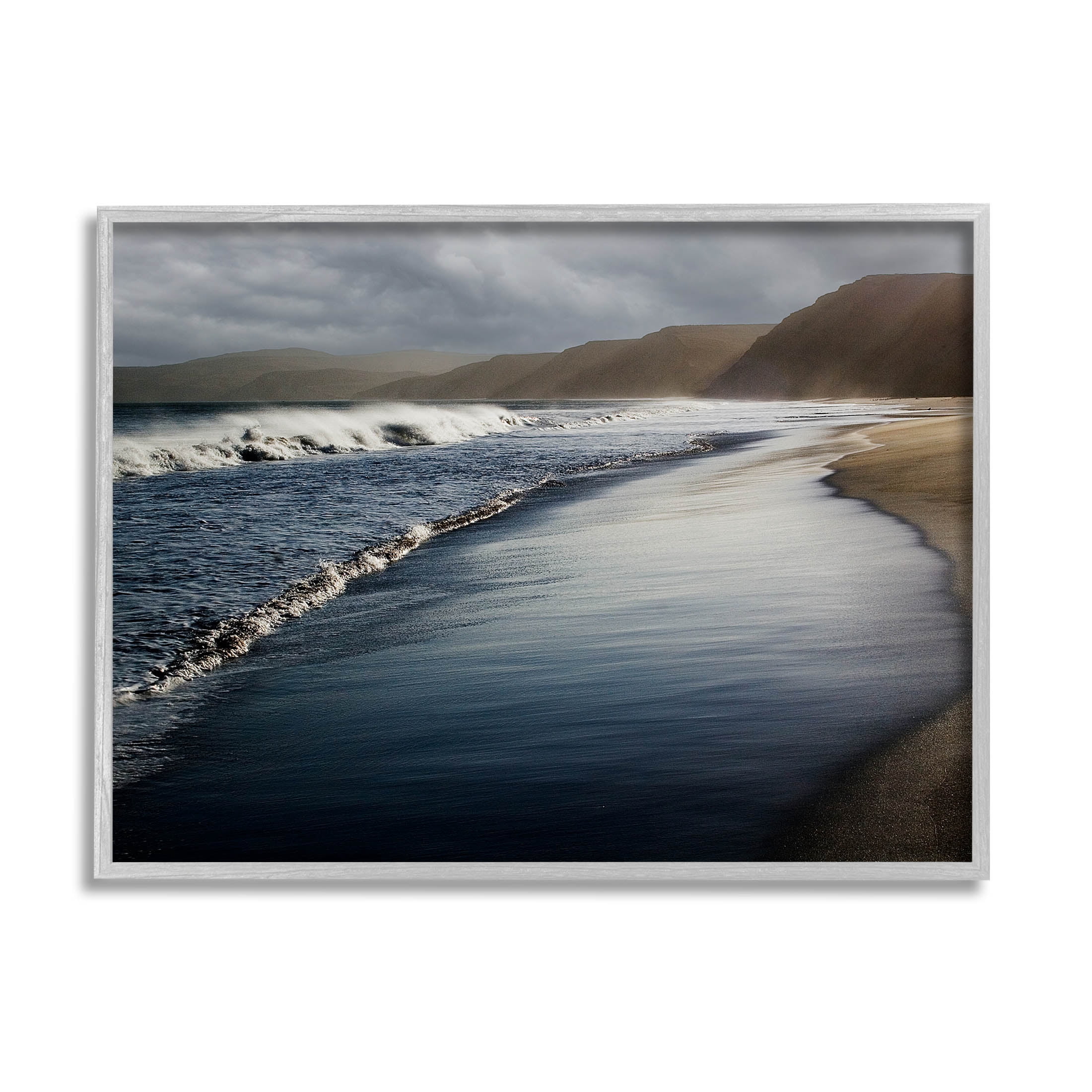 Beach Foam Rolling Waves Coastal Photograph Gray Framed Art Print Wall Art