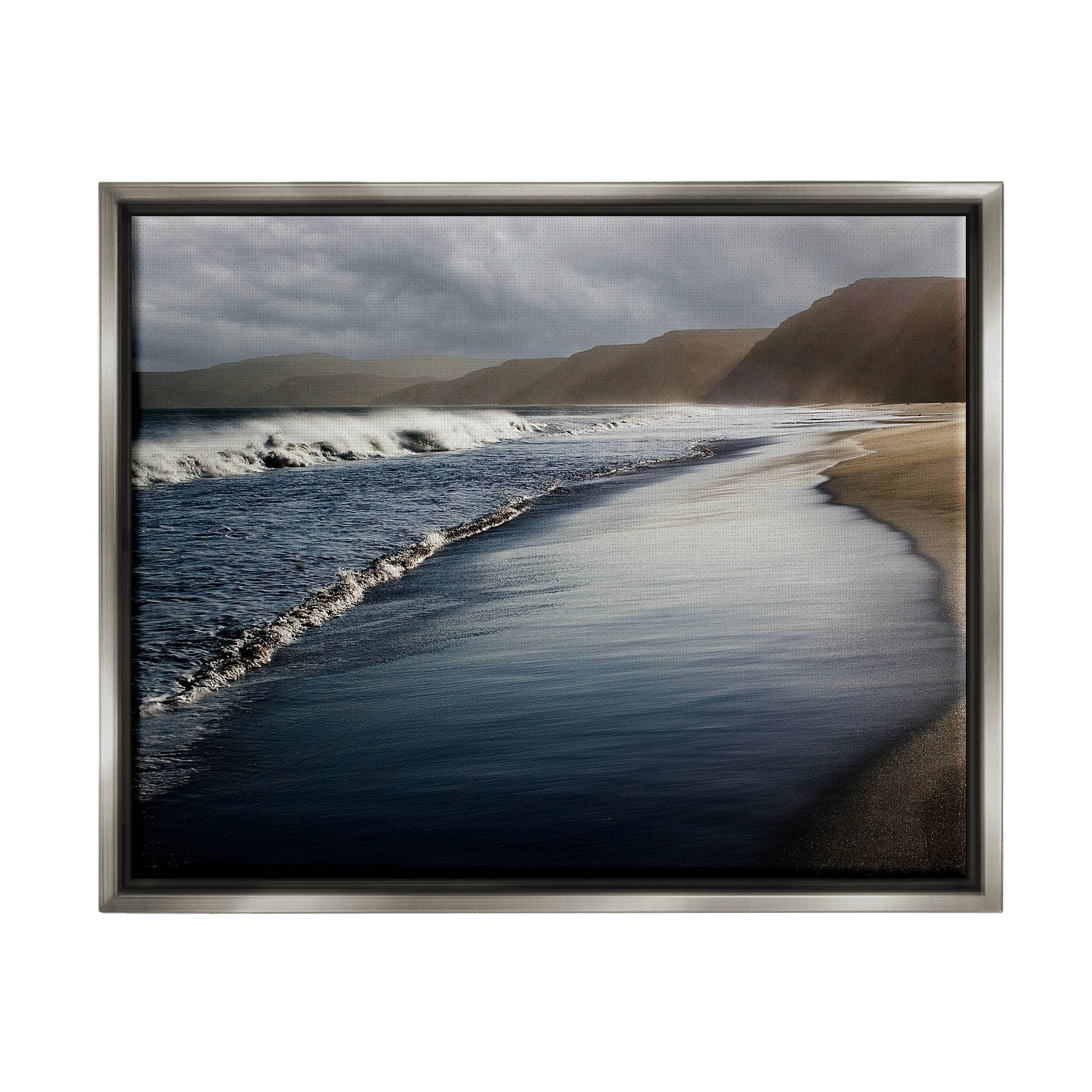 Beach Foam Rolling Waves Coastal Photograph Luster Gray Framed Art Print Wall Art