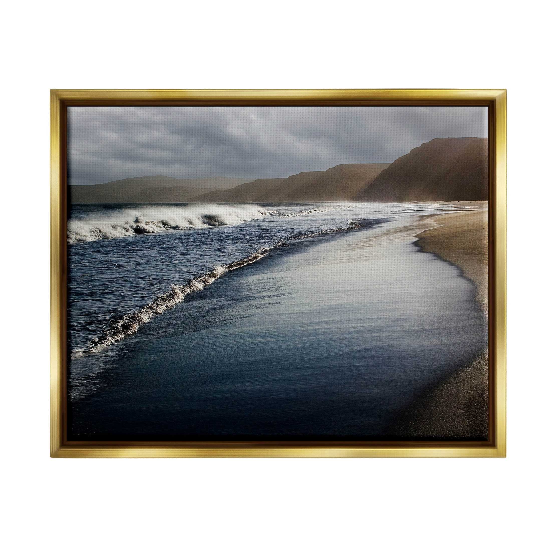 Beach Foam Rolling Waves Coastal Photograph Metallic Gold Framed Art Print Wall Art