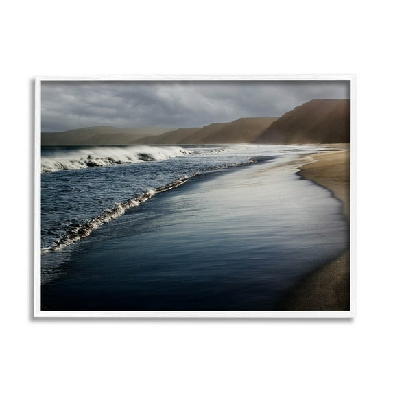Beach Foam Rolling Waves Coastal Photograph White Framed Art Print Wall Art
