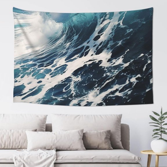 Beach Foam Wave Wall Tapestry, Boho Aesthetic Vertical Wall Hanging, Decorative Vintage Poster Flag, 60 x 40 Inch for Bedroom and Living Room Decor
