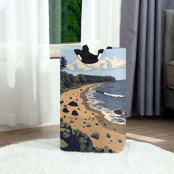 Beach Foldable Laundry Hamper 12.6x11x22.7in with Handles for Bathroom Bedroom Storage