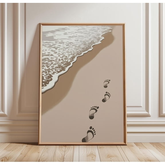 Beach Foot Poster Minimal Coastal Wall Art Neutral Sand Decor, Unframed Poster