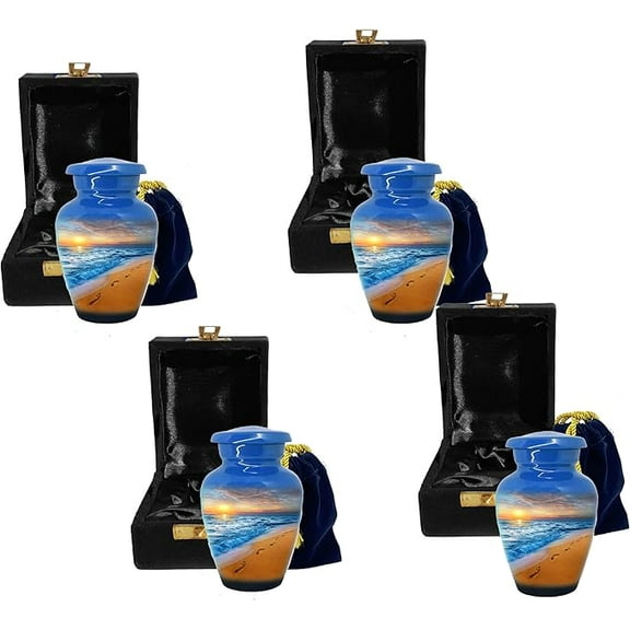 Beach Footprint Keepsake,Footprints Keepsake Urn, Footprints Token Urn for Ashes, Hand Painted Minature Beach Urn, Handmade Beach Mini Urn with Velvet Case & Bag (Keepsake)