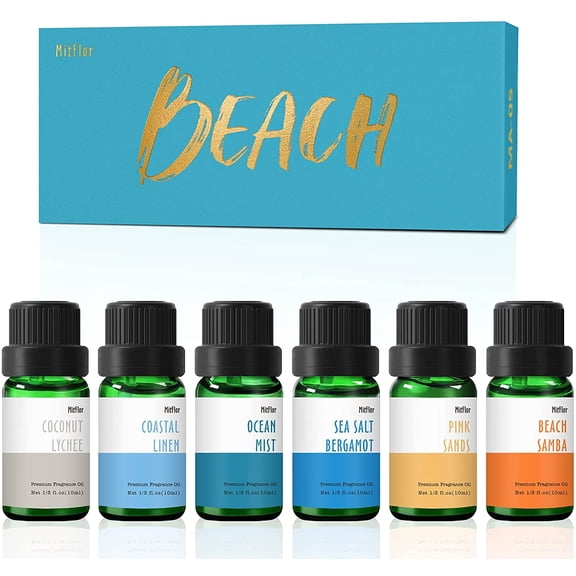Beach Fragrance Oils, Premium Essential Oils for Diffusers for Home, 6x10 ml, Fragrance Oil for Candle Soap Making, Summer Aromatherapy Diffuser Oils Scents, Coastal Linen, Ocean Mist and More
