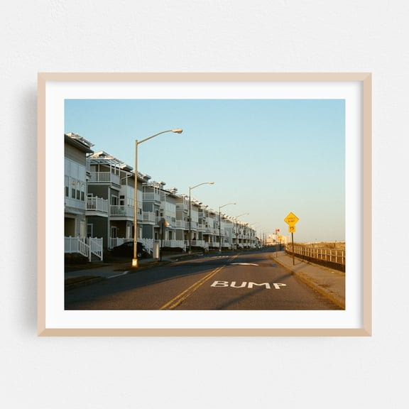 Beach Front Road - Queens New York Photography Beach House Vintage Coastal Architecture Street Photography Minimalist Boardwalk Oak Framed Wall Art Print 5 x 7 inches