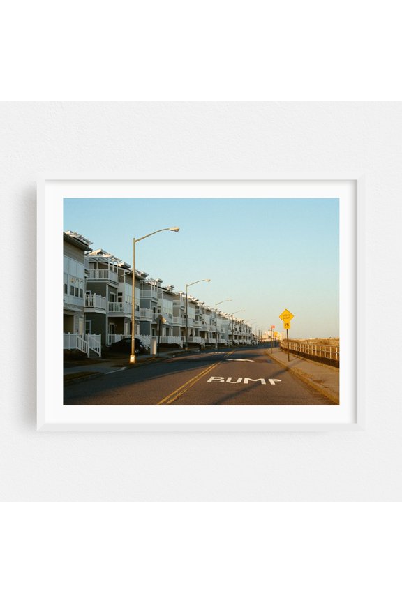 Beach Front Road - Queens New York Photography Beach House Vintage Coastal Architecture Street Photography Minimalist Boardwalk White Framed Wall Art Print 5 x 7 inches
