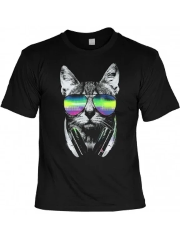 Beach Fun T-Shirt Neon DJ Cat Mens Shirts 4 Heroes Party Gift Printed