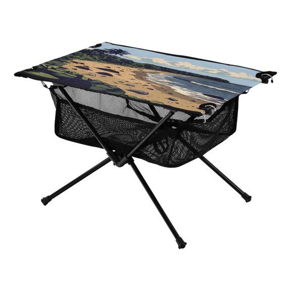 Beach Galaxy Pine Tree Xmas Painting Christmas Kids Camping Tables Folding Table for Children 23.6x15.7in 600D Oxford Fabric 110lb Capacity