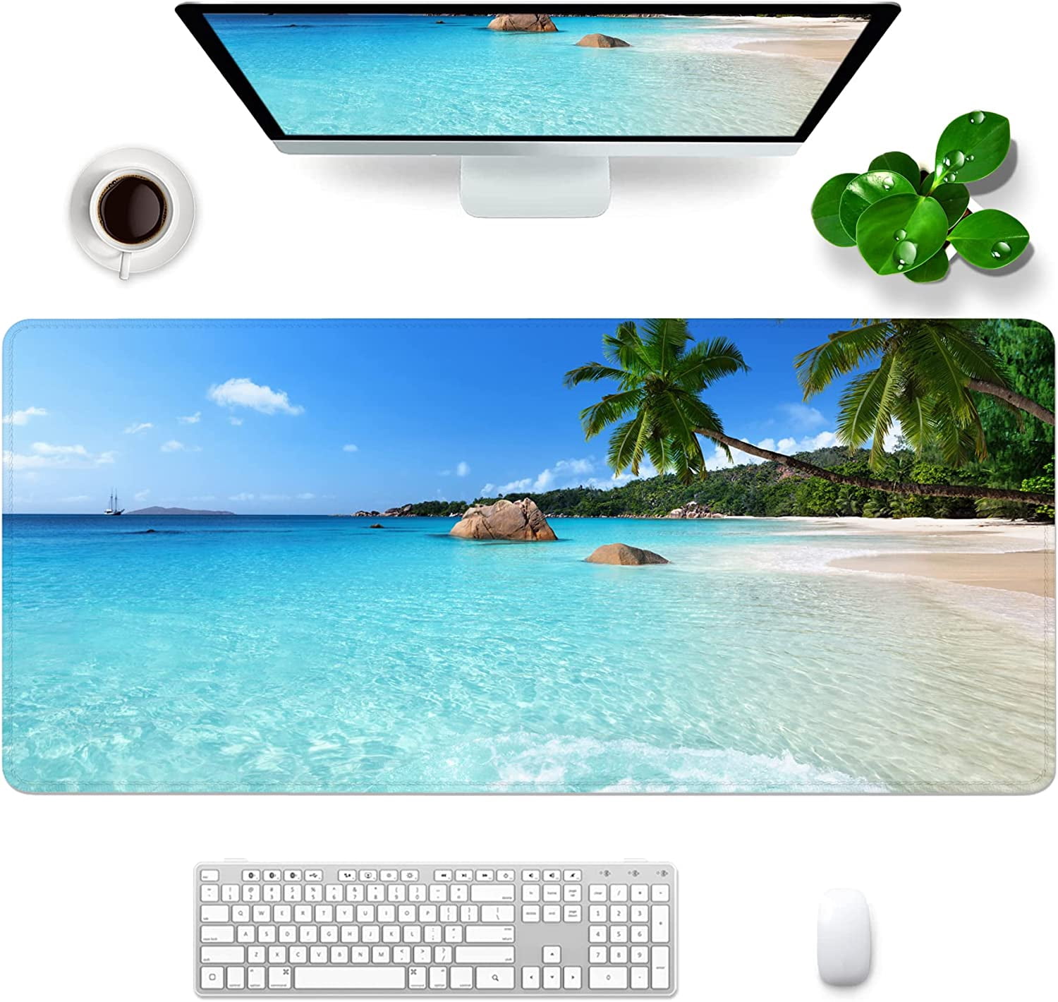 Beach Gaming Mouse Pad XXL Large Mouse Pad 35x15.7x0.12 inch Extra Large Mouse Pad Ocean Theme Blue Mouse Pad (Beach Ocean -1)