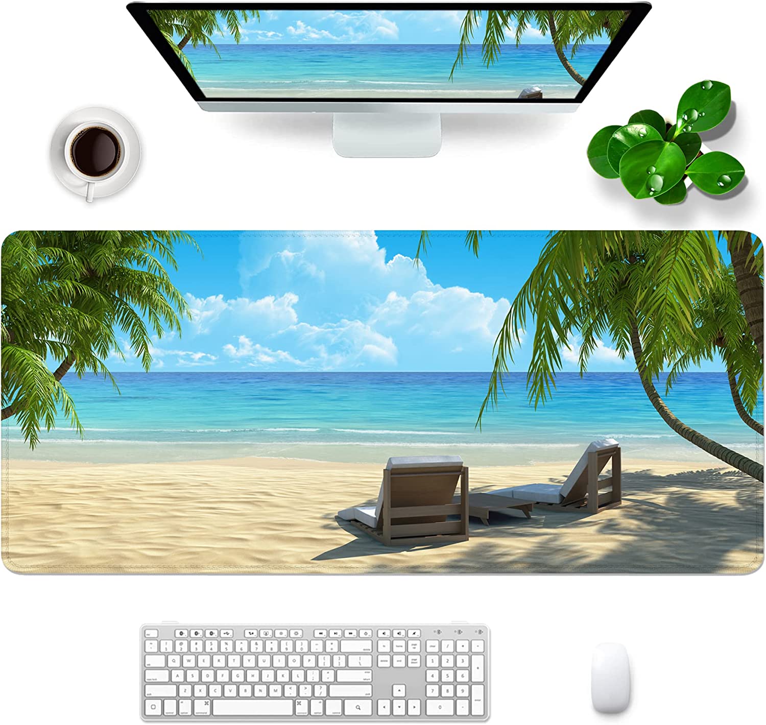 Beach Gaming Mouse Pad XXL Large Mouse Pad 35x15.7x0.12 inch Extra Large Mouse Pad Ocean Theme Blue Mouse Pad (Beach Ocean -2)