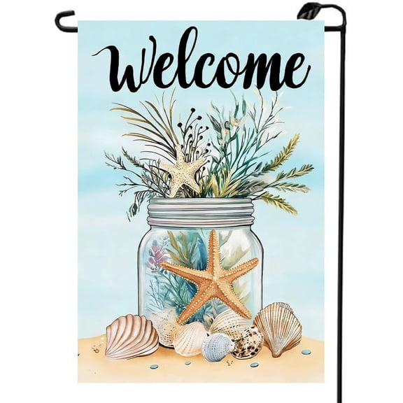 Beach Garden Flag Summer Yard Flags 12x18 Double Sided | Small Burlap Seasonal Holiday Farmhouse Pool Garden Flags Summer Outdoor Yard Decorations for Outside Lawn Porch Decor