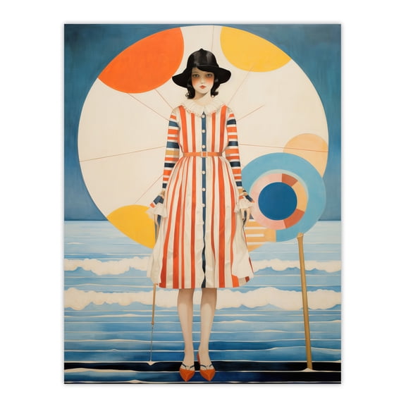 Beach Girl Abstract Sun Stripes Circles Large Wall Art Poster Print Thick Paper 18X24 Inch