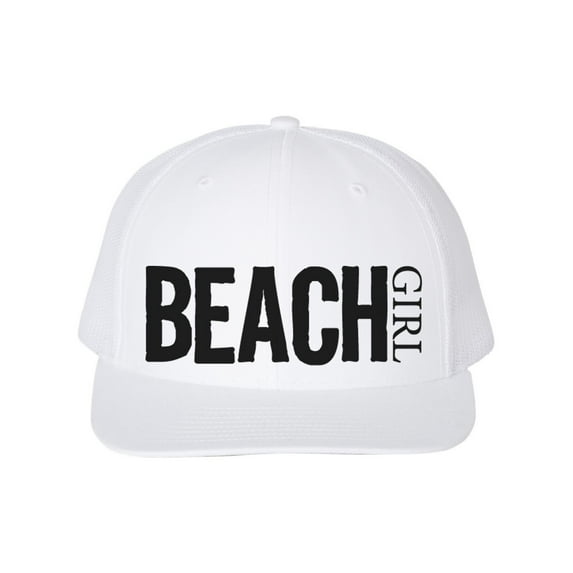 Beach Girl, Beach Hat, Snapback, Gift For Her, Women's Beach Hat, Ocean Lover, Mom Cap, Vacation Hat, Vacay, Trucker Hat, White Text, White