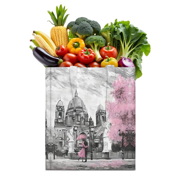 Beach Girl Canvas Tote Bag – Vintage Paris Travel Style Reusable Eco-Friendly Shopping Tote